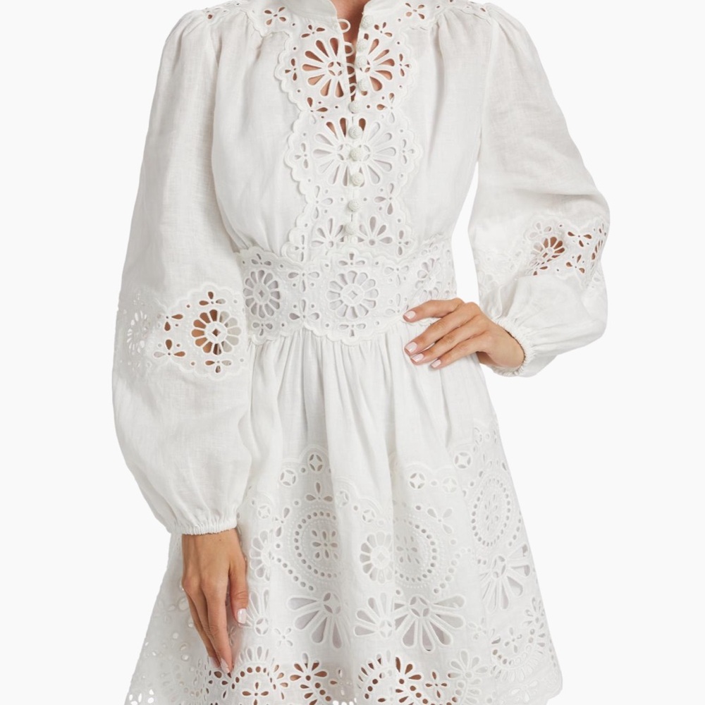 Zimmermann White Floral Eyelet Mini Dress